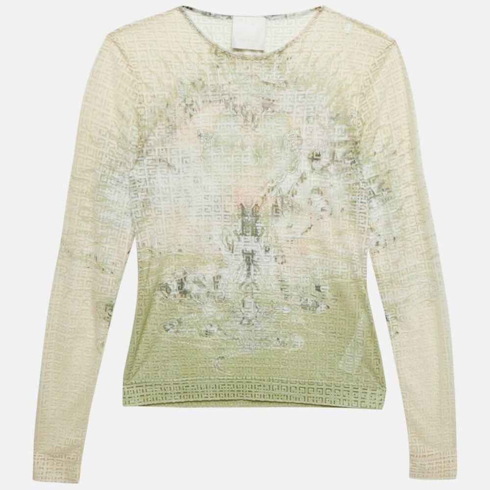 Givenchy Cream Monogram Sheer Jacquard Knit Long Sleeve Top S